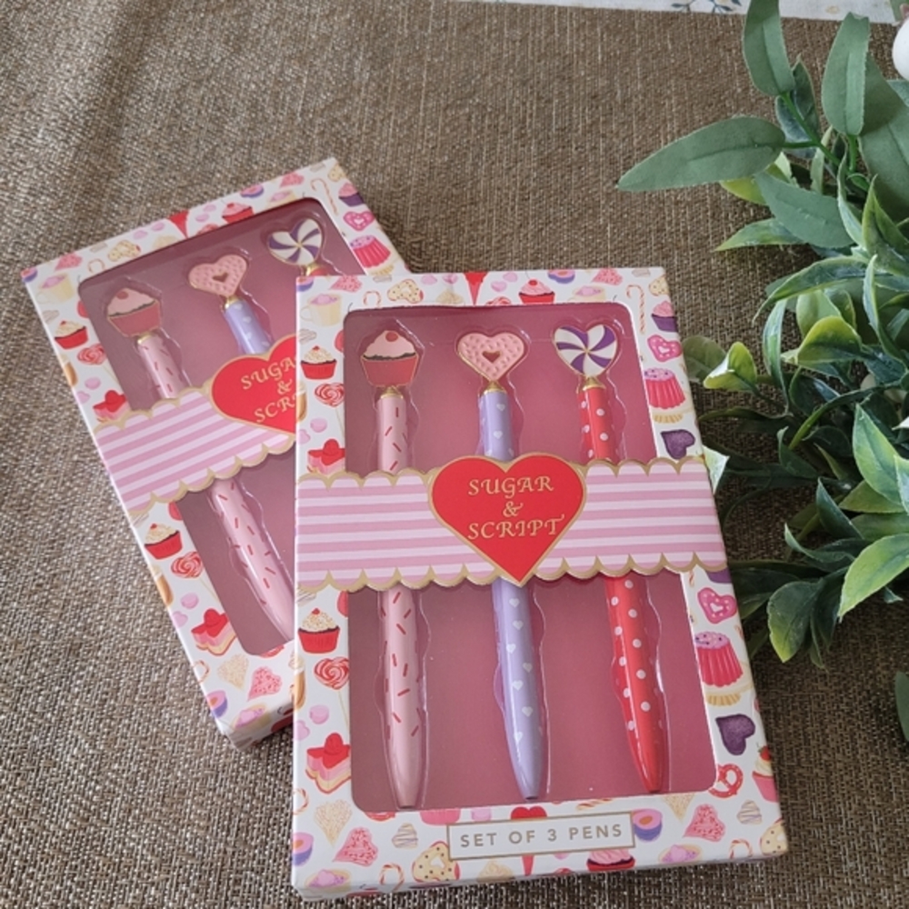 Eccolo Sugar & Script Heart and Cupcake Pens Set